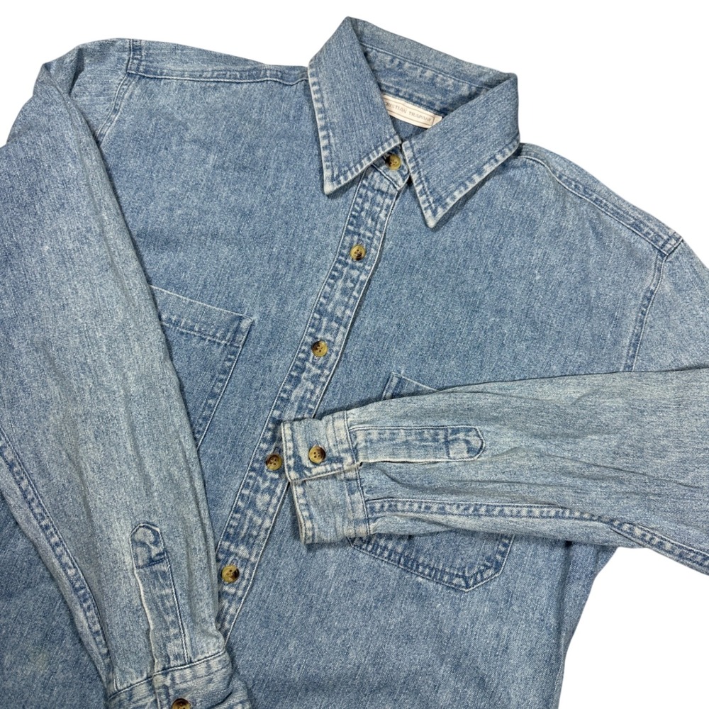 Cristian Trapani Vintage Denim Button Down Shirt S Light Wash Cotton Made in HK